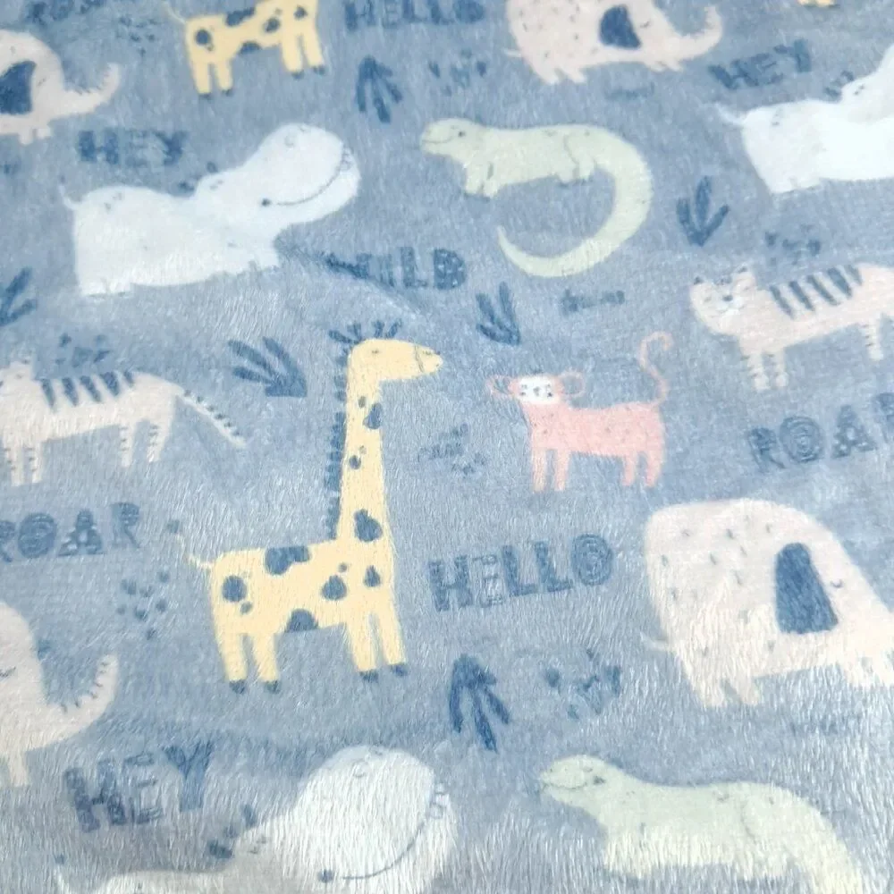 Jonah & Belle Baby Blanket Safari zoo Animals Elephant‎ Giraffe Roar blue sherpa